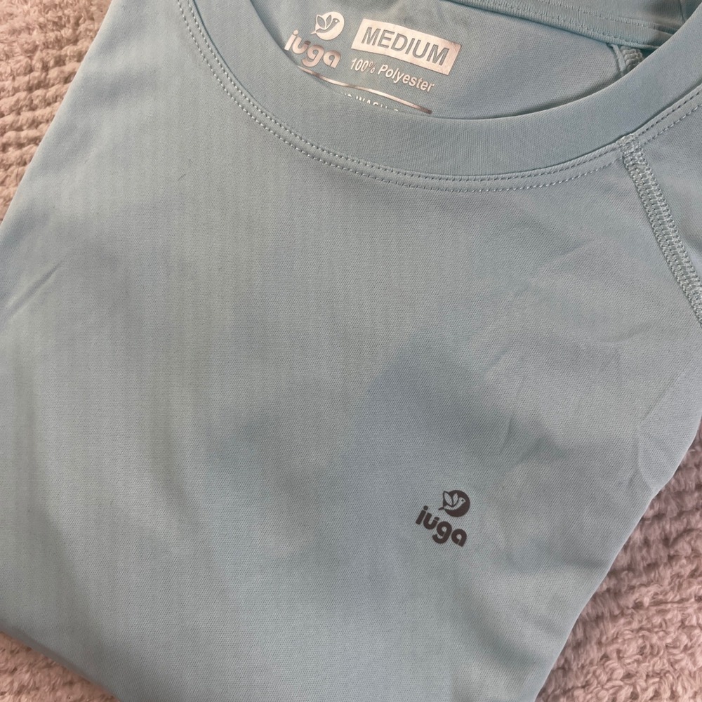 IUGA Womens Long Sleeve Activewear Top Light Blue Crew Neck Workout Shirt Medium